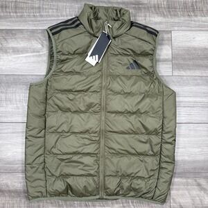 ADIDAS Essentials 3-Stripe Down Puffer Vest Olive Green Men's MEDIUM JD1035 $100